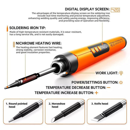 Cordless Soldering Iron Kit Usb Rechargeable Digital Display 5-speed Temperature