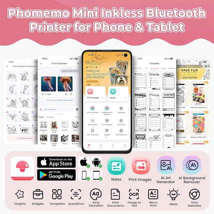 T02 Mini Pocket Bluetooth Thermal Printer Wireless Photo Inkless Sticker Pink