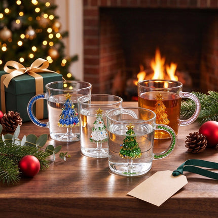 3D Christmas Tree Borosilicate Glass Mug Built-in Cup for Coffee Milk Tea