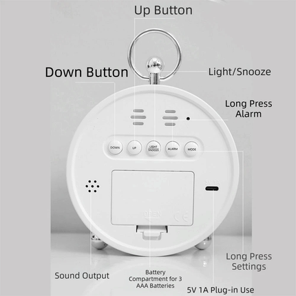 Digital Clock Round Table Clock Date Display Adjustable Brightness Alarm Clock