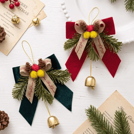 PVC Pine Needle Pinecone Christmas Bowknot Bell Pendant Bedroom