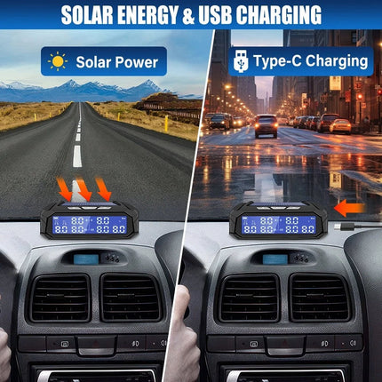 Solar Wireless TPMS Car Tire Tyre Pressure Monitor Monitoring System & 6 Sensors