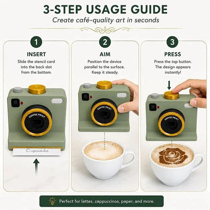 3D Printed Latte Art Camera, Coffee Powder Printer with Multiple Stencil Cards