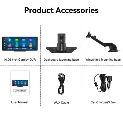 10.26" 4K Car Camera Wireless Apple CarPlay Android Auto FM Touch Screen Radio