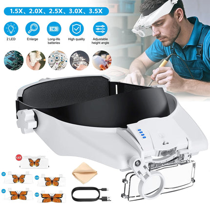 5 Lens Adjustable Headband Magnifier Head Magnifier Hands Free Magnifying Glass