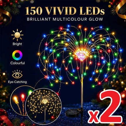 2Pcs Solar Powered Garden Outdoor Lights Firework Yard Pathway Christmas Lights