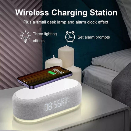 Digital Alarm Clock Charging Station Bluetooth Speaker 15W Wireless Fast Charger