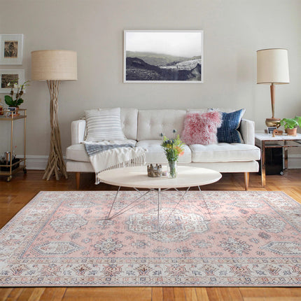 Washable Tribal Pattern Floor Rug Pink Large Mat for Household Dining Room 160*230cm