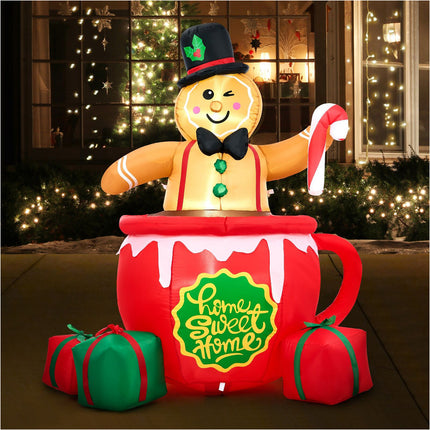 1.8M Christmas Inflatable Gingerbread Man LED Light Xmas Party Decor