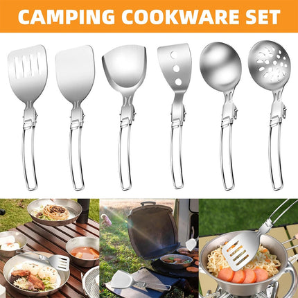 Camping Kitchen Utensil Set 6 PCS Compact Folding Cooking Spoon Spatula Colander