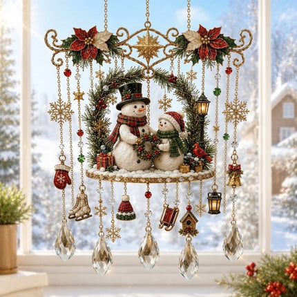 Elk Snowman Christmas Hanging Ornament Crystal Wind Chime