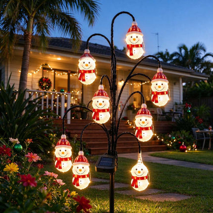 Magical Solar Christmas Stake Lights With Auto-On Weatherproof Garden Pathway Scarf Snowman Light