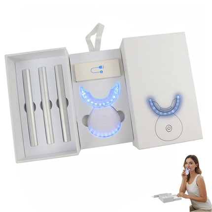 Wireless Teeth Whitening Kit Red Blue Light Therapy Gum Care 3 Gel Pens Set White