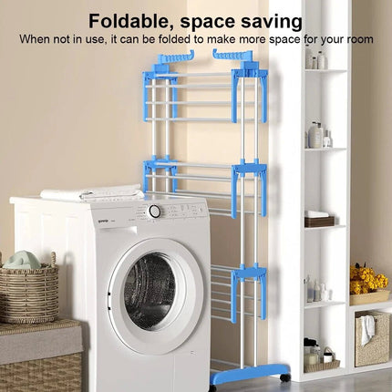 4 Tier Foldable Clothes Airer Drying Rack Wheels Laundry Dryer Hanging - Image 3