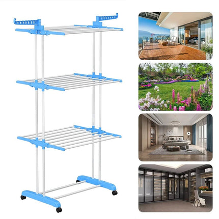 4 Tier Foldable Clothes Airer Drying Rack Wheels Laundry Dryer Hanging - Image 4