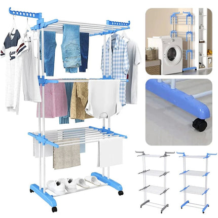 4 Tier Foldable Clothes Airer Drying Rack Wheels Laundry Dryer Hanging - Image 6