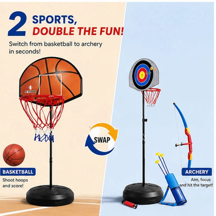 2 in 1 Kids Basketball Hoop & Archery Set Adjustable Height Indoor Outdoor Toy