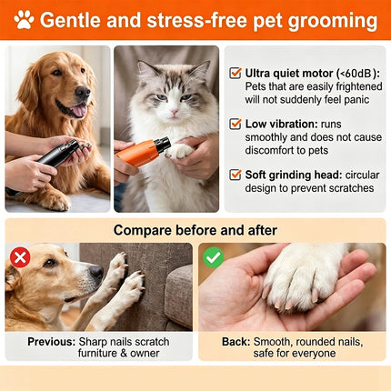 Pet Clippers Dog Cat Nail Claw Grooming Grinder Trimmer Electric Nail File Orange