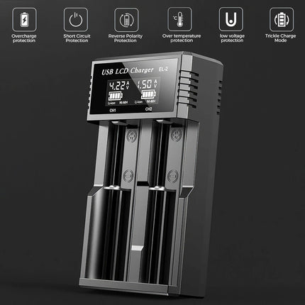 18650 Battery Charger 2 Bay Battery Charger LCD Display For Rechargeable Battery
