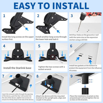 Starlink Roof Mount Gen 3, 180° Adjustable Starlink Pivot Mount, Heavy Duty