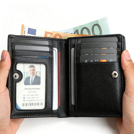 New Men's Genuine Leather Zipper Short Wallet Multi Card Slots Fashion Vertical Mini Snap Coin Purse