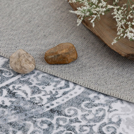 Extra Large Silver Grey Paisley Persian Style Rug, Indoor Household Floor Carpet