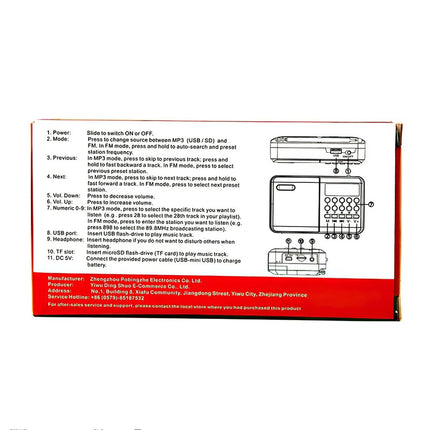 Rechargeable Mini FM Radio MP3 Player USB TF SD Card Portable Speaker Red