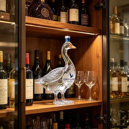 3D Sculpted Grey Goose Glass Whiskey Bottle for Home Bar Tabletop