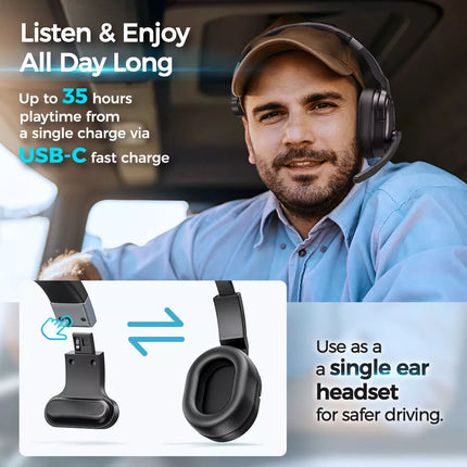 Removable Trucker Driver Headphone Over Ear Wireless Bluetooth Headset Mic
