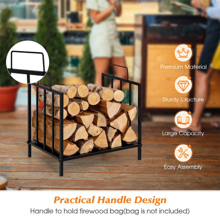 46CM Firewood Rack Decorative Steel Firewood Storage Log Holder with Handle