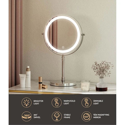 Makeup Mirror LED Light Cosmetic Rotation 10X Magnifying Round 360°