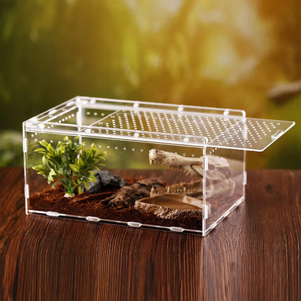 Clear Pet Box with Slide Lid Reptile Breeding Habitat Panoramic View Terrarium