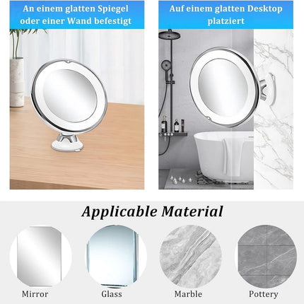 10X Magnifying Makeup Mirror With LED Light Cosmetic 360° Rotation Flexible 2PCS