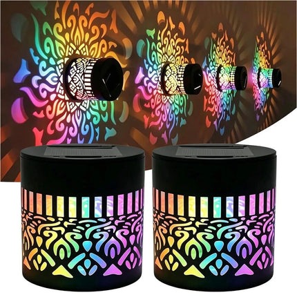 2Pcs Colorful Solar Mandala Wall Light Outdoor Garden Fence Projector Lamp Patio Ambient Light