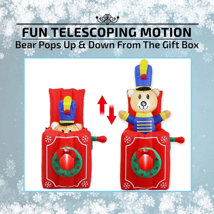 Inflatable Christmas Telescoping Bear From Gift Box W/ LED 1.54M Xmas Decor
