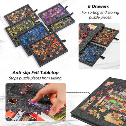1000 PCS Felt Tilting Puzzle Board With 2-in-1 Designed Stand 6 Drawers Storage