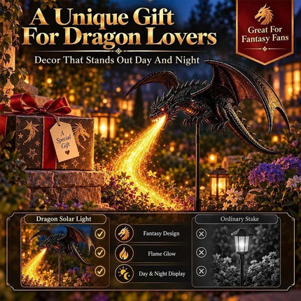 Solar Dragon Fire Garden Light Stake with Glowing Fiber-Optic Flamese Decor