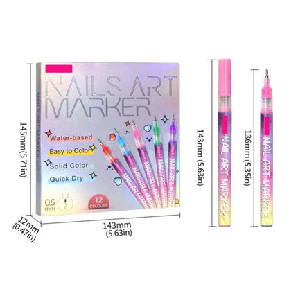 12Pcs 3D Nail Art Drawing Pen Waterproof Painting Liner Drawing Embellishing