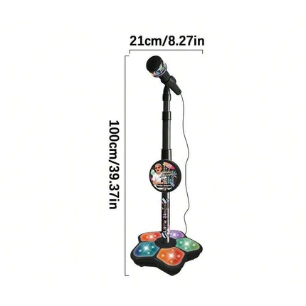 Microphone With Stand Karaoke Song Music Instrument Toys Birthday Gift Black