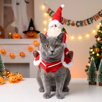 Christmas Costumes Dog Cat Pet Santa Riding Claus Outfit Funny Fancy Clothes