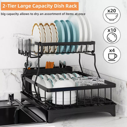2 Tier Dish Rack Drying Cup Holder Drainer Storage Plate Tray Kitchen Organiser
