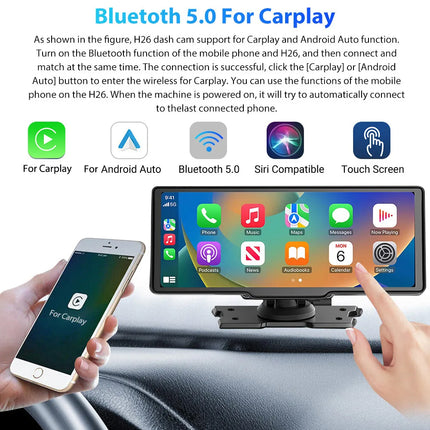 4K 10.26'' Touch Dash Camera Cam Dual Car Recorder for CarPlay Android Auto OZ