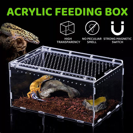Clear Pet Box with Slide Lid Reptile Breeding Habitat Panoramic View Terrarium