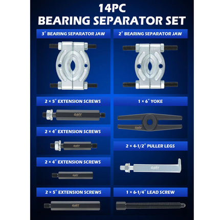14pc Bearing Splitter Gear Puller Fly Wheel Separator Removal Tool Kit w Box