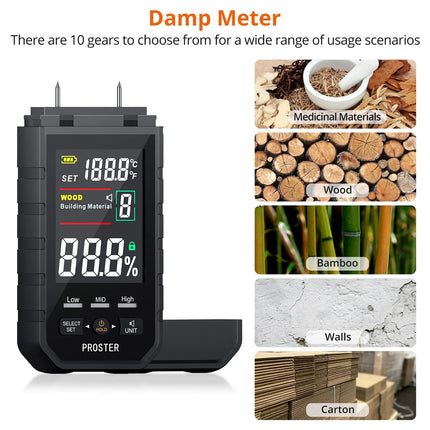 Digital Wood Moisture Meter Damp Humidity Test Wall Firewood Detector Pin Type