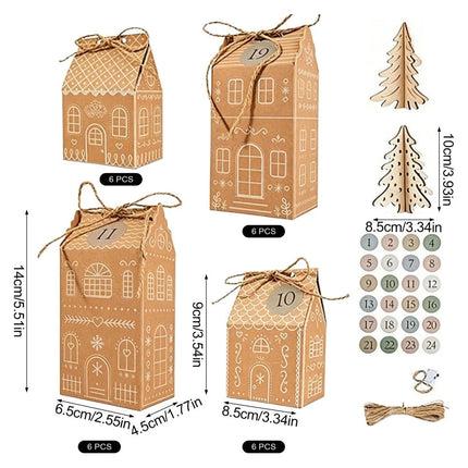 24PCS Gingerbread House Christmas Boxes Cute House Shaped for Xmas Gift Boxes