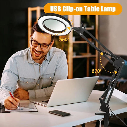 10X Magnifying Glass Desk Light Magnifier LED Lamp Reading Lamp With Base& Clamp