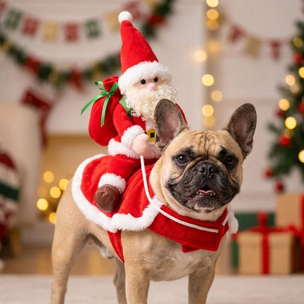 Christmas Costumes Dog Cat Pet Santa Riding Claus Outfit Funny Fancy Clothes
