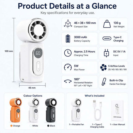 Portable Mini Semiconductor Cooling fan 5-Speed Airflow Control Rechargeable