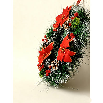 31cm 12" Christmas Wreath Door Garland w Pinecone Red Berry Xmas Wall Tree Décor Red Flowers